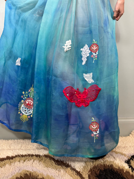 Belville Sassoon, 80s organza blue ombré embroidered skirt