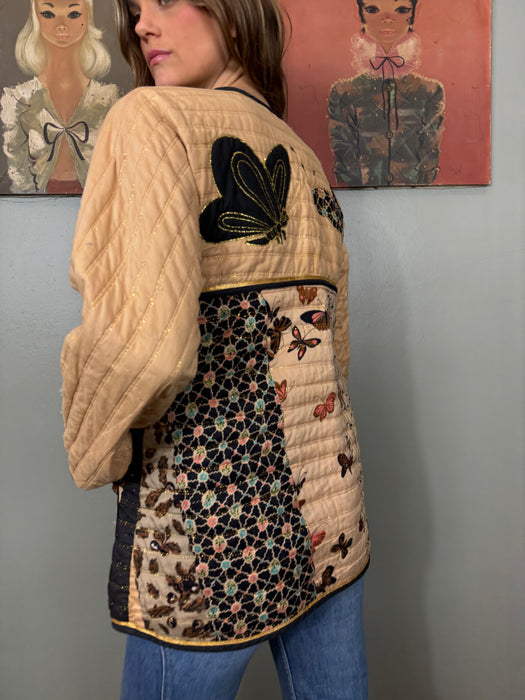 Polly, 70s quilted butterfly print jacket