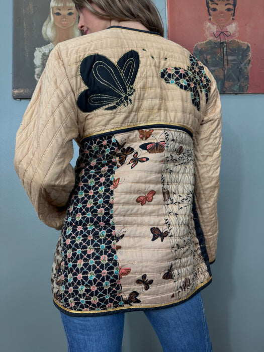 Polly, 70s quilted butterfly print jacket