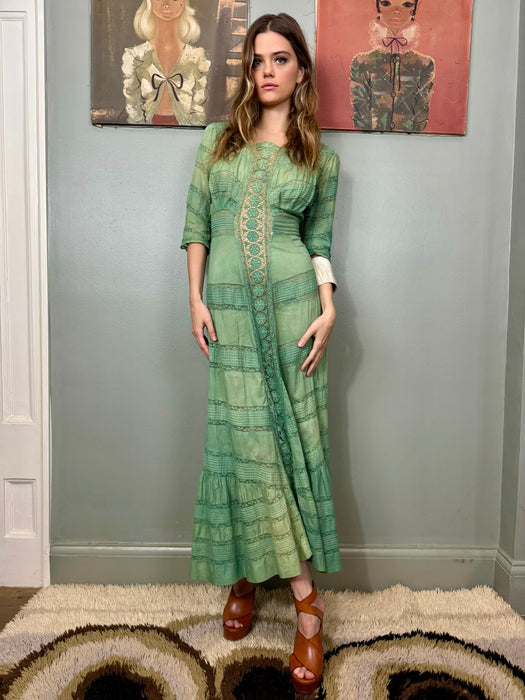 Matcha, Victorian hand dyed cotton and lace dress