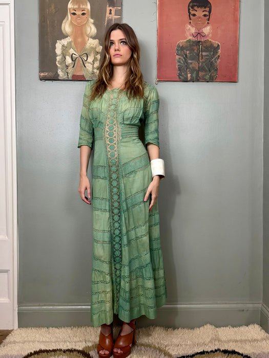 Matcha, Victorian hand dyed cotton and lace dress