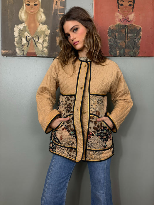 Polly, 70s quilted butterfly print jacket