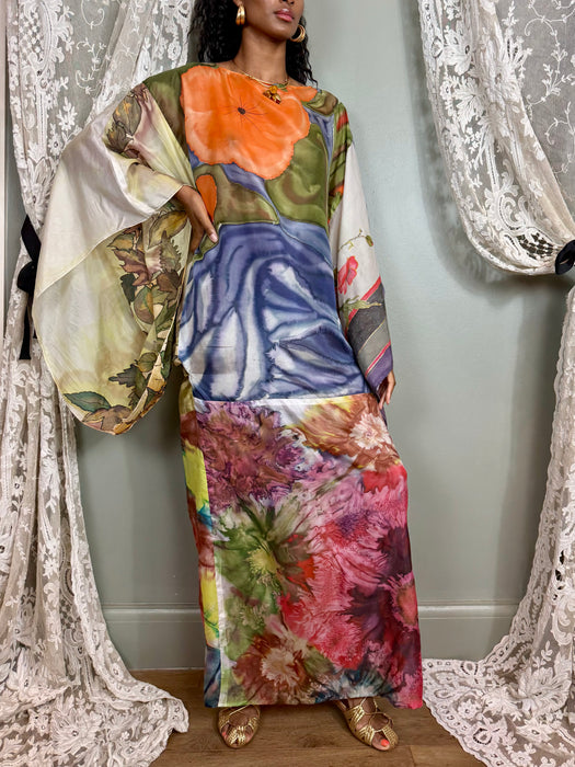 Hoda, 70s hand painted silk kaftan