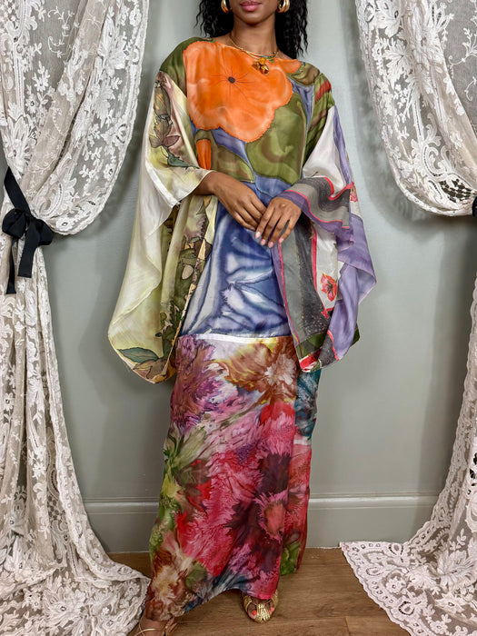 Hoda, 70s hand painted silk kaftan