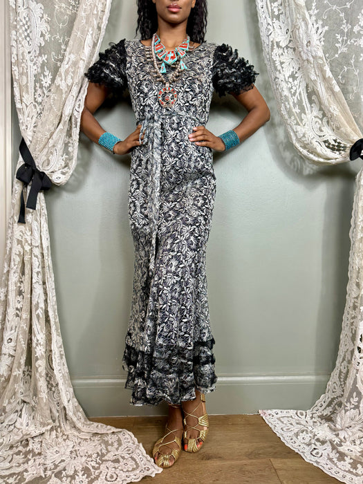 Appolina, 30s silver and black floral lace dress