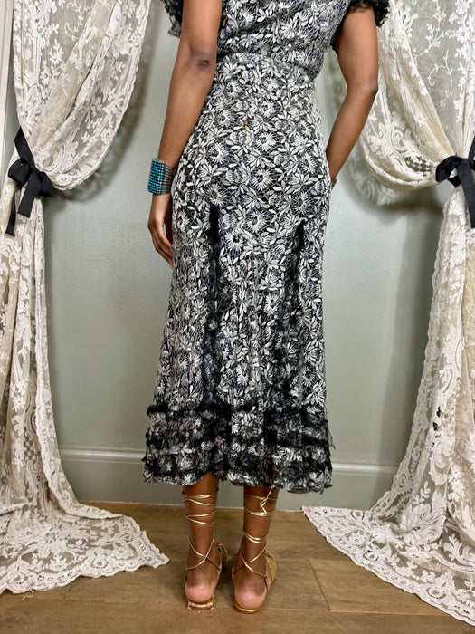 Appolina, 30s silver and black floral lace dress