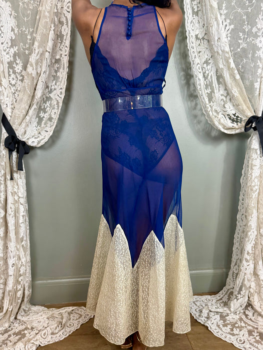 Jazz, 30s midnight blue chidden and lace dress