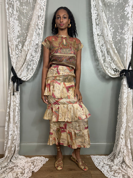 Serena, Art Deco 20s silk print top and skirt