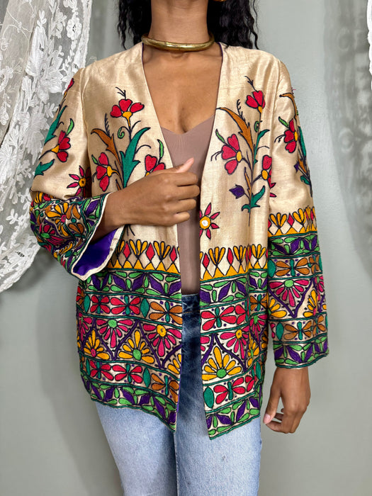 Polly, 70s silk floral Indian jacket