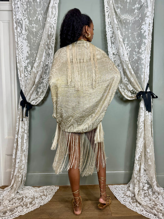 Sezane, 20s gold sik fringed tunic