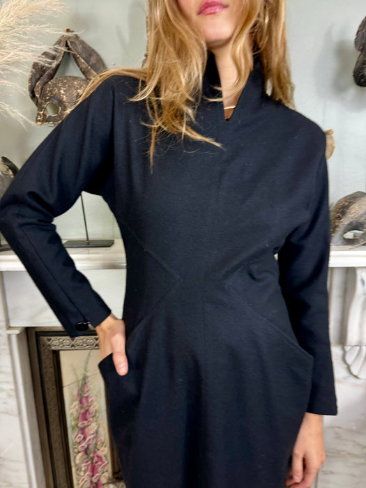 Wanda, vintage black wool button back dress