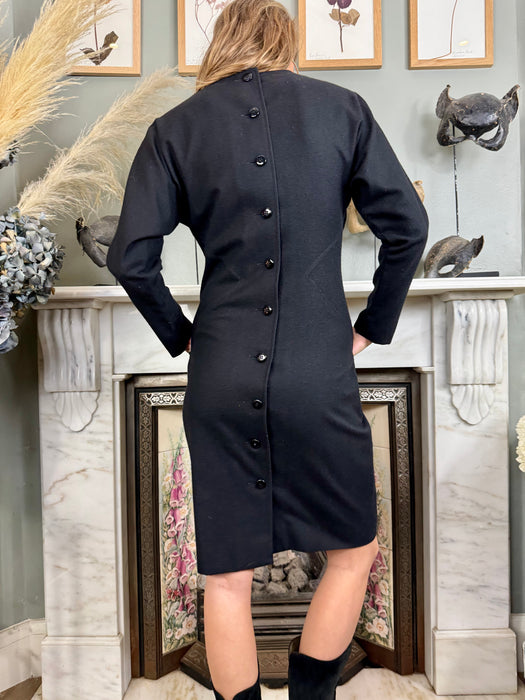 Wanda, vintage black wool button back dress