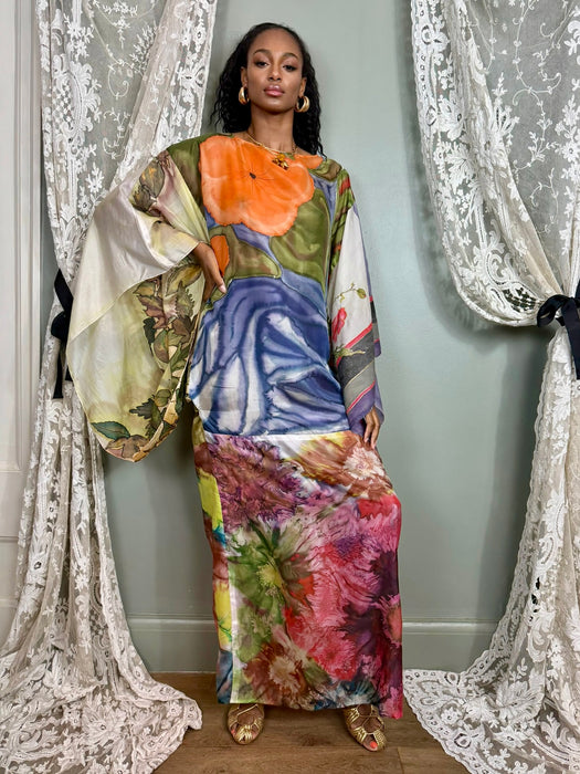 Hoda, 70s hand painted silk kaftan