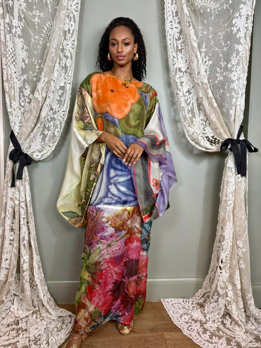 Hoda, 70s hand painted silk kaftan