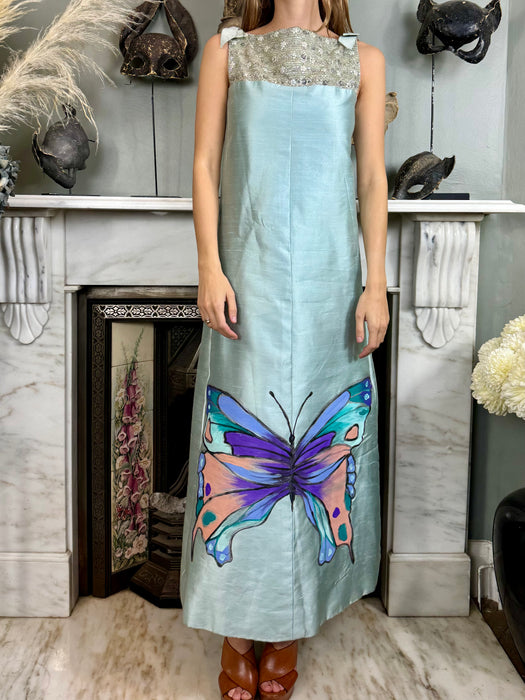 Mariposa, 60s beaded hand painted silk dress