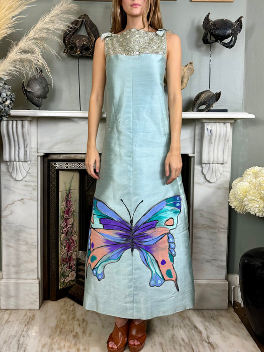 Mariposa, 60s beaded hand painted silk dress