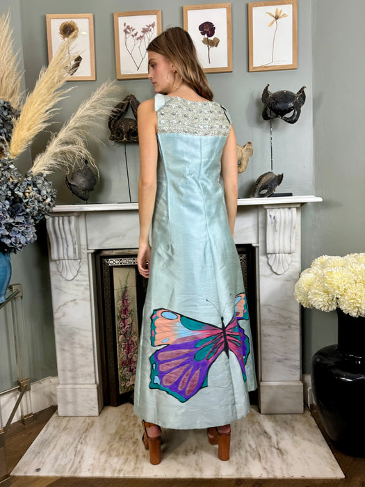 Mariposa, 60s beaded hand painted silk dress