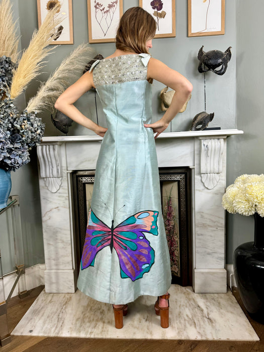 Mariposa, 60s beaded hand painted silk dress