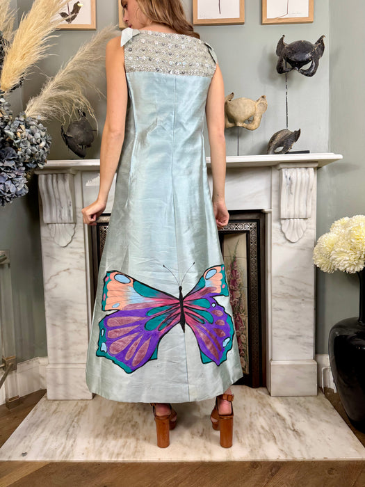 Mariposa, 60s beaded hand painted silk dress