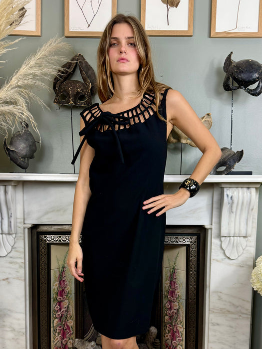 Modena, 60s silk black cage collar dress