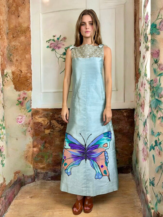 Mariposa, 60s beaded hand painted silk dress