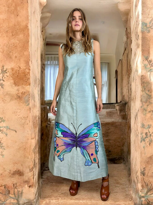 Mariposa, 60s beaded hand painted silk dress