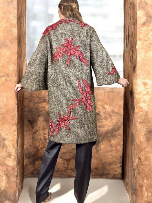 Kamala, one-off original 40s tweed coat with floral appliqués