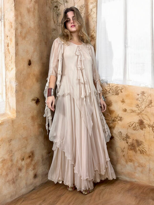 Gina Fratini, 70s blush pink chiffon goddess gown