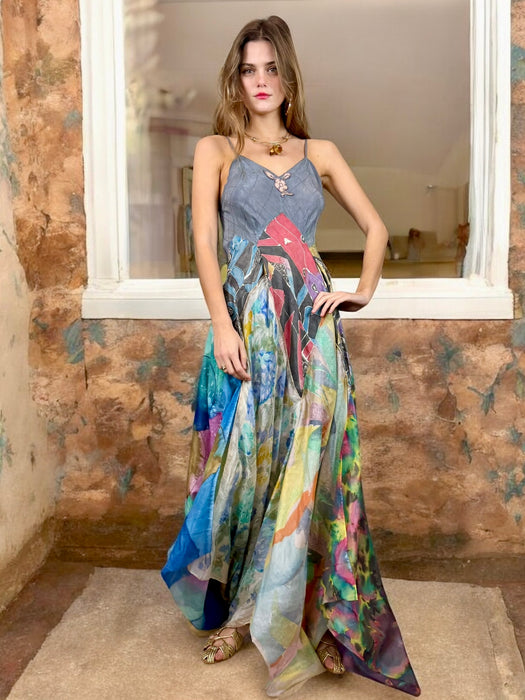 Agnes, mixed hand painted scarf dress