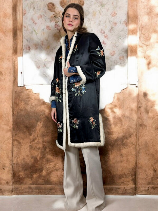 Nicola, Oriental 30s sik embroidered fur lined coat