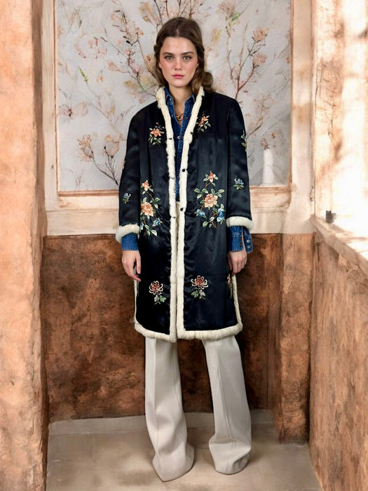 Nicola, Oriental 30s sik embroidered fur lined coat