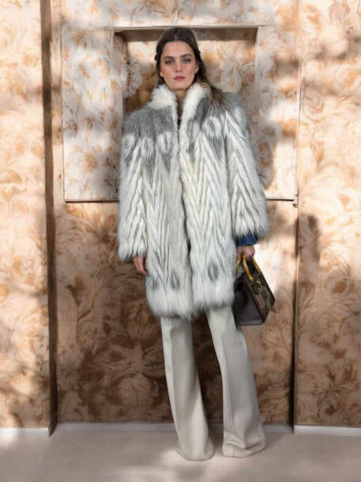 Oura, faux fur chevron 70s coat