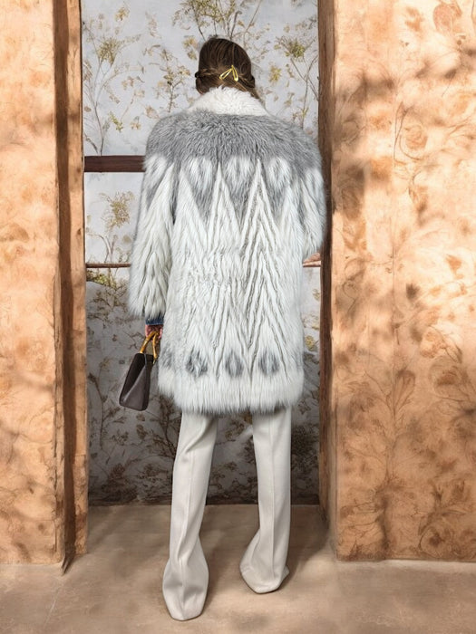 Oura, faux fur chevron 70s coat